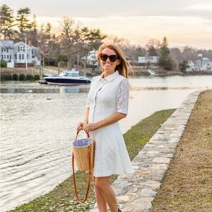 Gal Meets Glam Leighton White Lace Button-Front Fit-and-Flare Dress